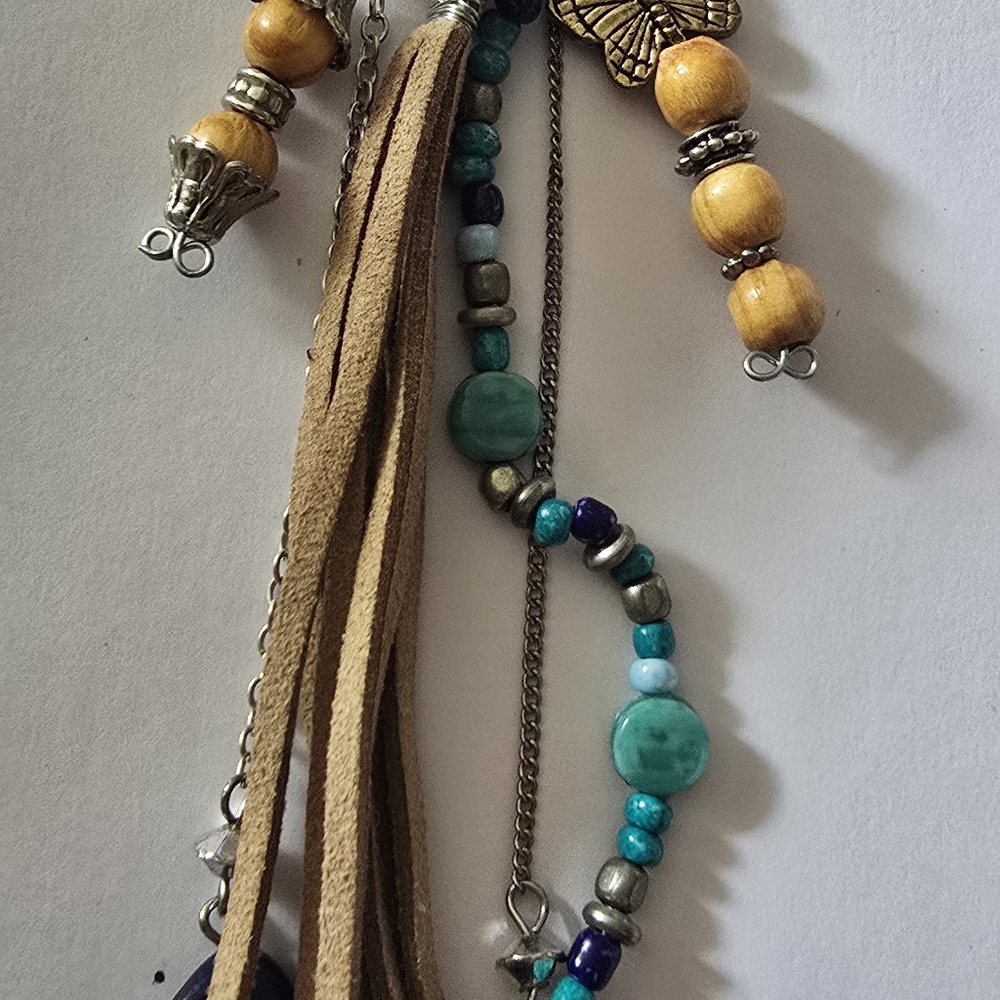 Aqua & Beige Beaded Leather Handcrafted PurseBag/Keychain One Of A Kind